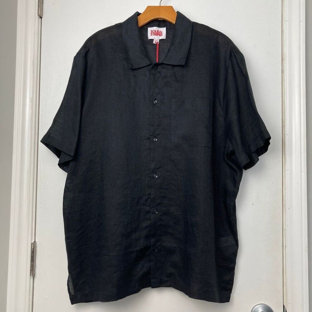 Solid & Striped Men's 100% Linen Cabana Black Short Sleeve Button Down Shirt XL